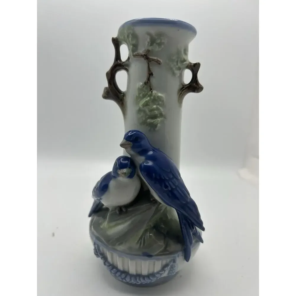 Vintage Porcelain Vase. Representing Trees And Birds.